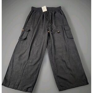Raviya Black Linen Blend Cargo Pants XL Boho Resort Beach Coverup Lagenlook Y2K